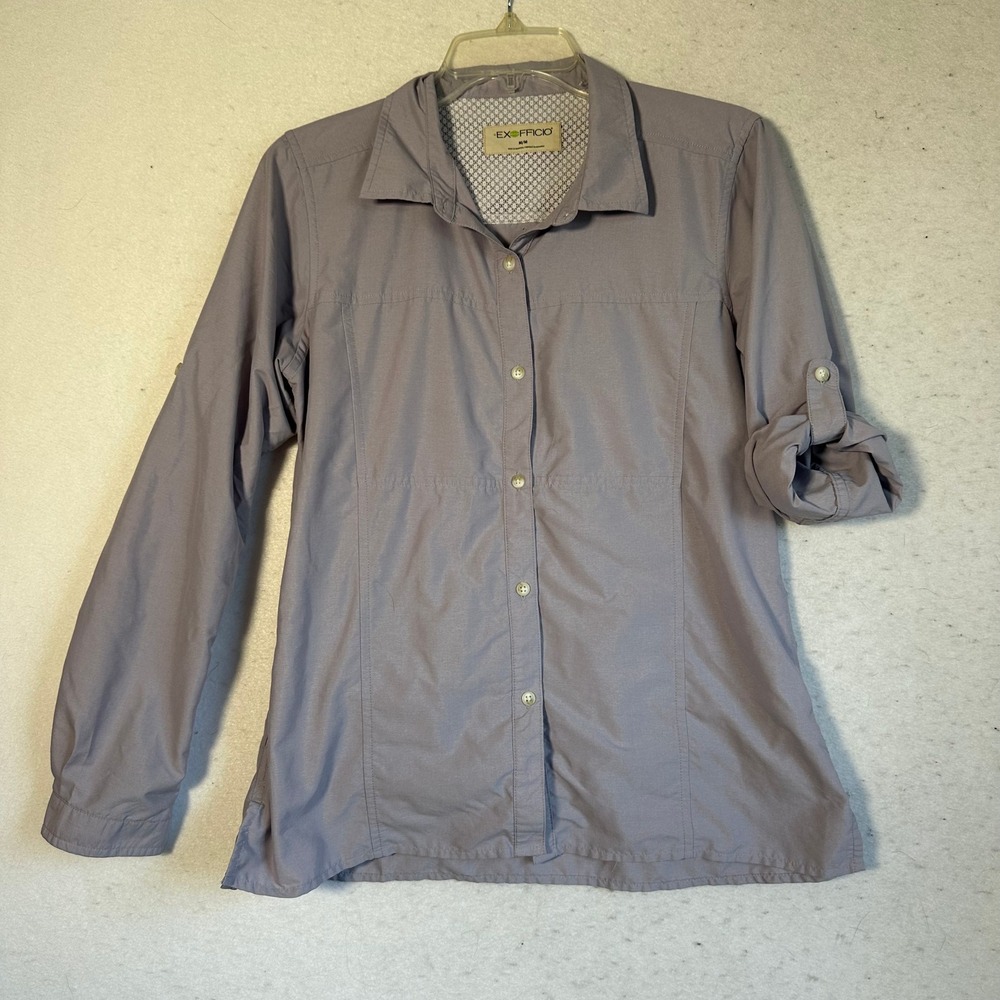 ExOfficio Womens Purple Grey Hiking Shirt Roll Tab Sleeve Size M gorpcore